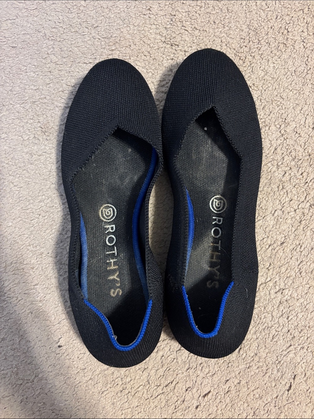 Rothy's Black Ballet Flats with Blue Trim